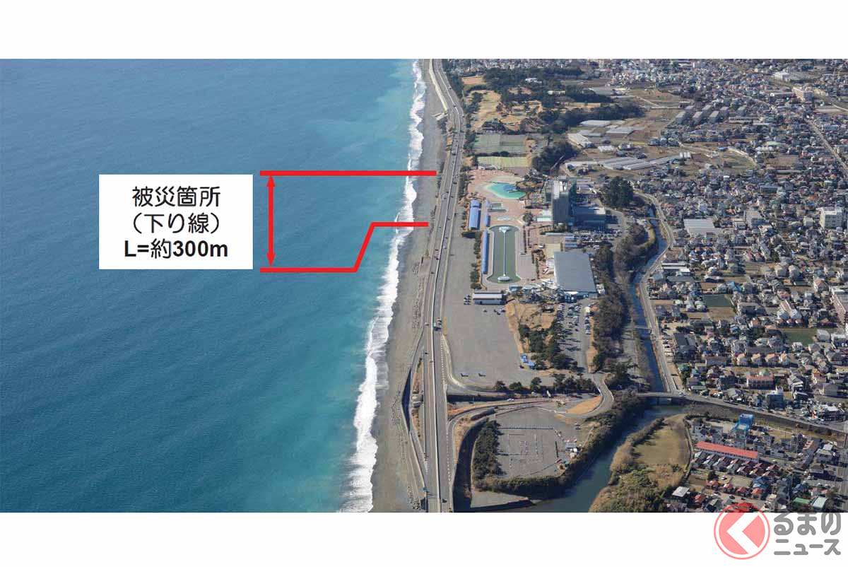 西湘バイパスの被災箇所(画像:国土交通省関東地方整備局横浜国道事務所)