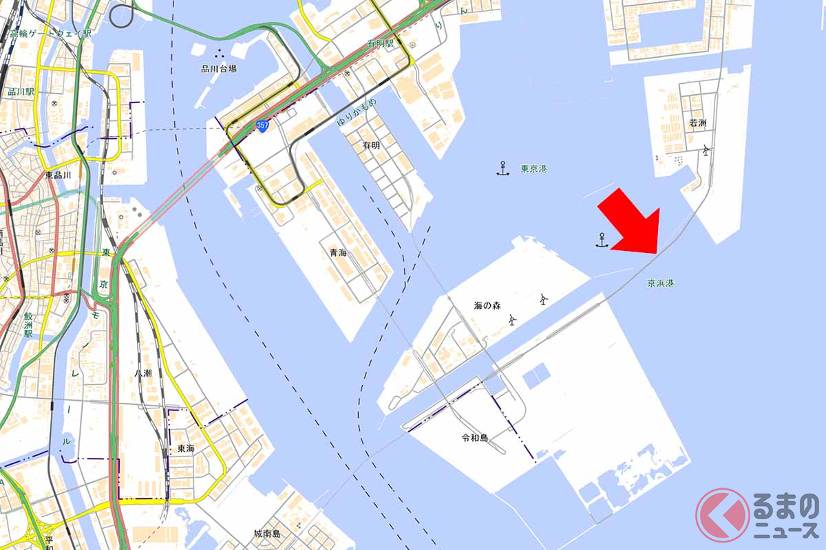 東京ゲートブリッジの位置（国土地理院「地理院地図」を編集部が一部加工）