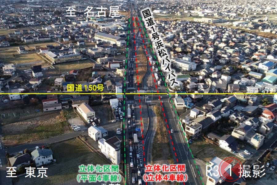国道1号浜松バイパスの立体化区間で現地調査に着手（画像：国土交通省中部地方整備局）