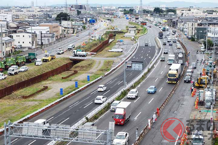 栗ノ木バイパスの笹越橋交差点付近。2022年8月30日撮影(画像:国土交通省北陸地方整備局新潟国道事務所)