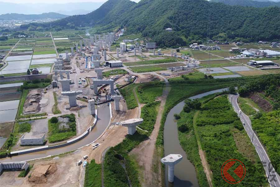 建設が進む東海環状道の岐阜IC(仮称)付近。2022年5月撮影(画像:国土交通省中部地方整備局岐阜国道事務所)