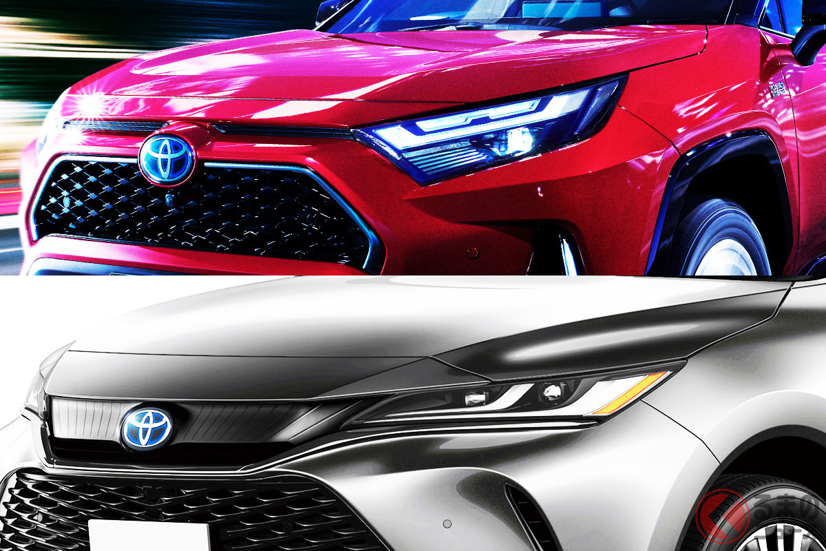 トヨタ「RAV4 PHEV」（画像上）とトヨタ新型「ハリアーPHEV」（画像下）