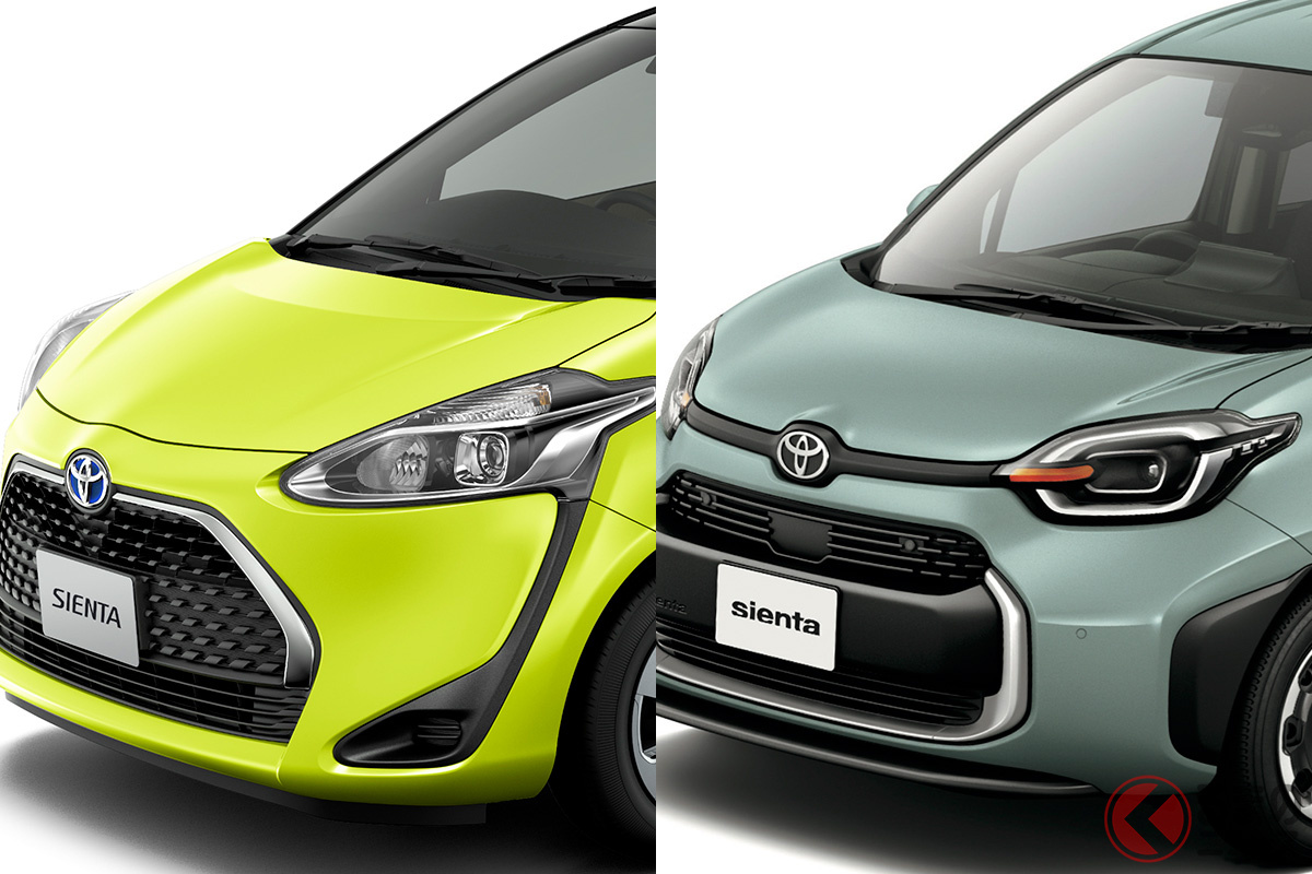 (上)2022年8月23日にフルモデルチェンジした3代目のトヨタ 新型「シエンタ」/(下)先代(2代目)「シエンタ」(2015年から2022年)