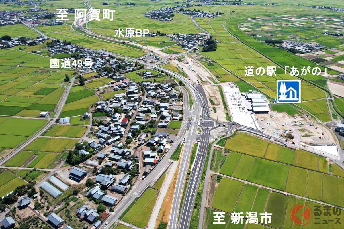 国道49号「水原バイパス」の、阿賀野市下黒瀬付近の整備状況。2022年8月撮影(画像:国土交通省北陸地方整備局新潟国道事務所)