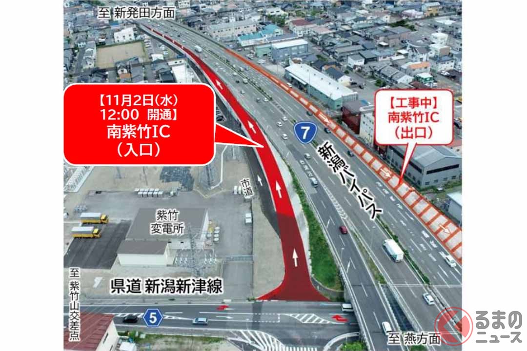 新潟バイパスの南紫竹IC入口が開通する(画像:国土交通省北陸地方整備局新潟国道事務所)