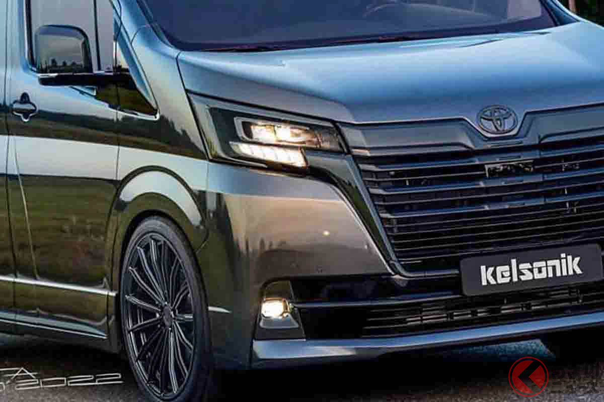 トヨタの最大級ミニバン「グランエース」の車高を下げ、グリルなどをブラックにしたカスタム仕様のレンダリング(photo:kelsonik)