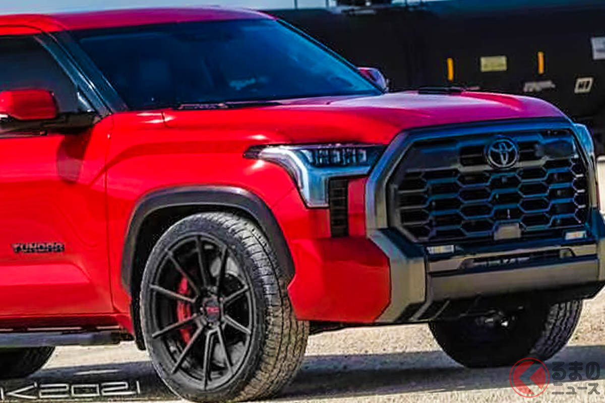トヨタの最大級ピックアップトラック「タンドラ」の車高を下げ、加飾をブラックにしたカスタム仕様のレンダリング(photo:kelsonik)