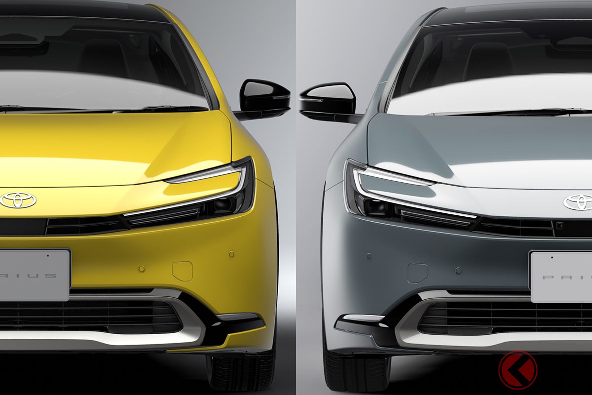 これは「エモい！」 トヨタ 新型（5代目）「プリウス」のスタイリッシュさを強調する2つのテーマカラー「MUSTARD（マスタード）」（左）と「ASH（アッシュ）」（右）