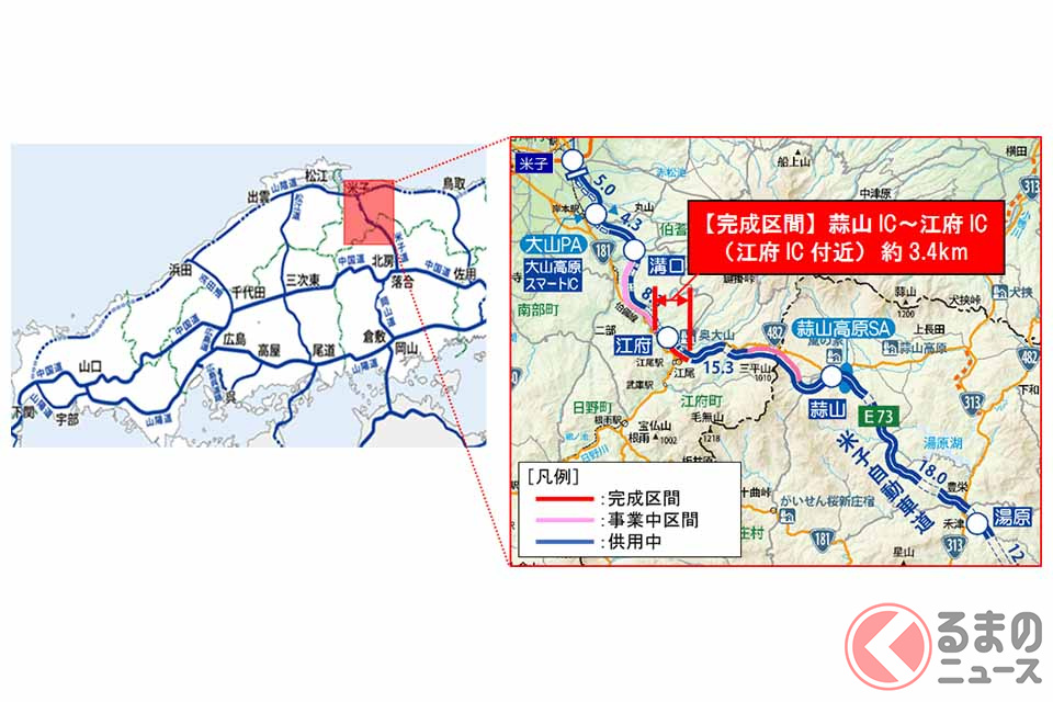 4車線化が完成する区間（画像：NEXCO西日本）