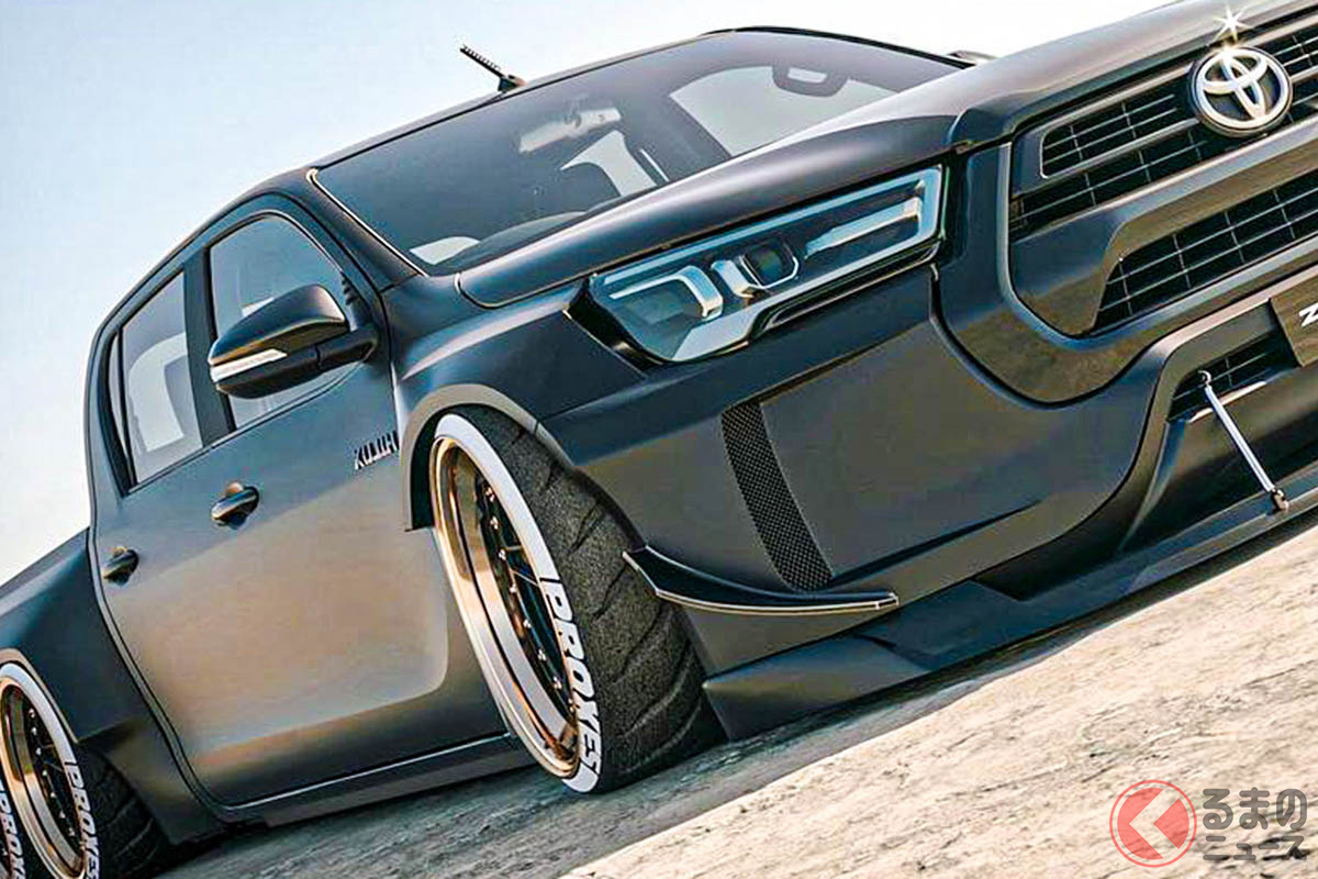 トヨタ「ハイラックス」の6輪&シャコタン化したカスタム仕様のレンダリング(Photo:zephyr_designz)