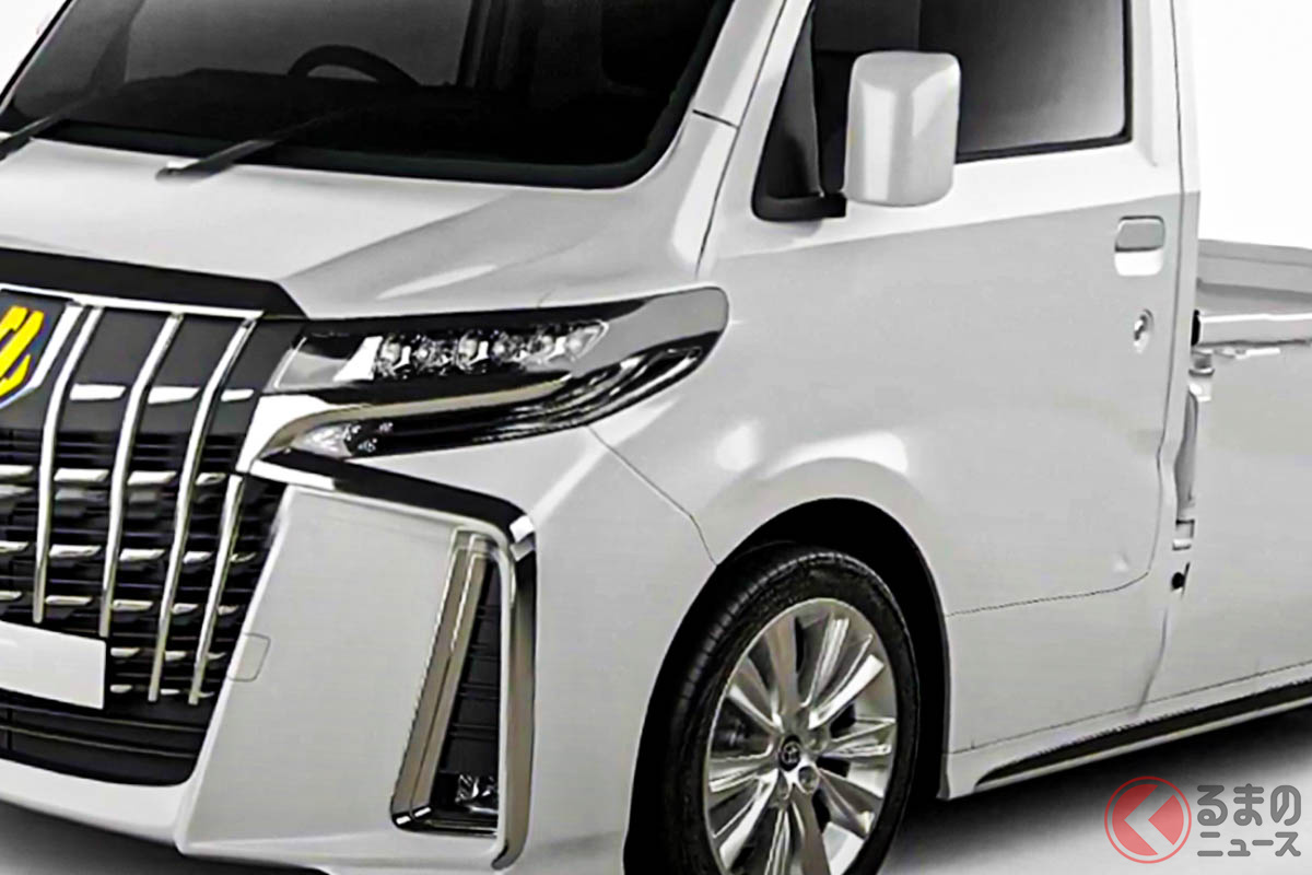 ダイハツ「ハイゼットトラック」にトヨタ「アルファード」の顔面を移植したレンダリング(Photo:Digimods DESIGN)