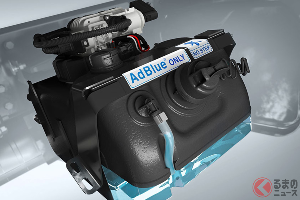 アドブルーはトラックなどのディーゼル車で必要とするため、物流にも影響が出始めているという(画像はアドブルータンク)