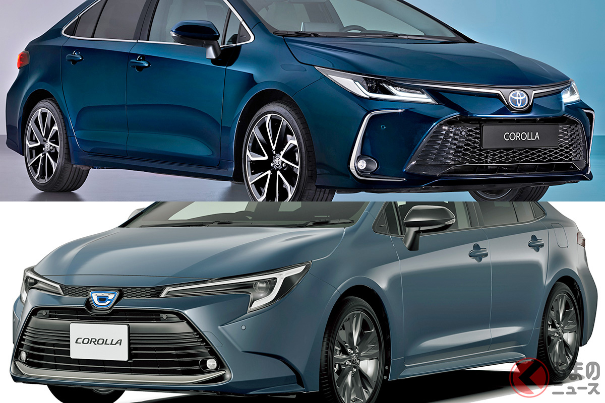 似てるようでどこかが違う!? 上は欧州仕様のトヨタ「カローラ セダン」/下は日本仕様の「カローラ」