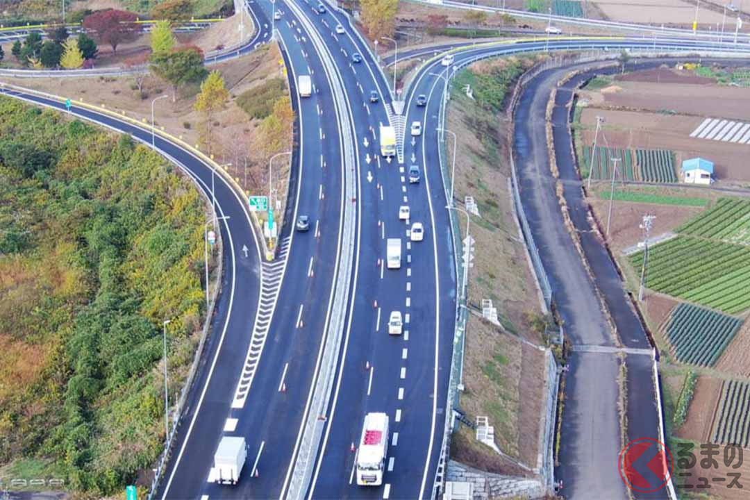 4車線運用前の長町IC合流部での流入状況(画像:NEXCO東日本)