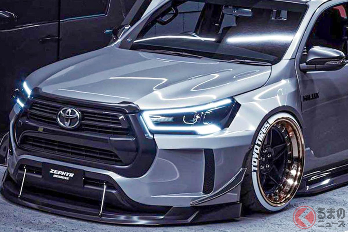 トヨタ「ハイラックス」をワイドボデイ&シャコタンカスタムにしたレンダリング(Photo:zephyr_designz)