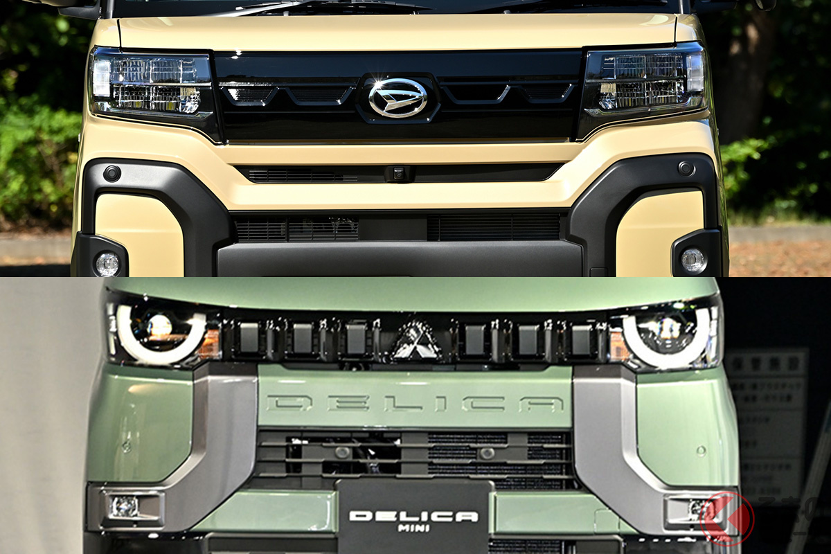 「ゴツ顔・タフ顔」どっち好き? 上がダイハツ「タント ファンクロス」/下が三菱「デリカミニ」