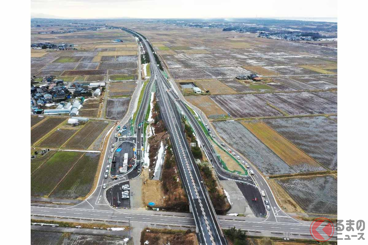 開通を控えた日本海東北道の胎内スマートIC(画像:NEXCO東日本)