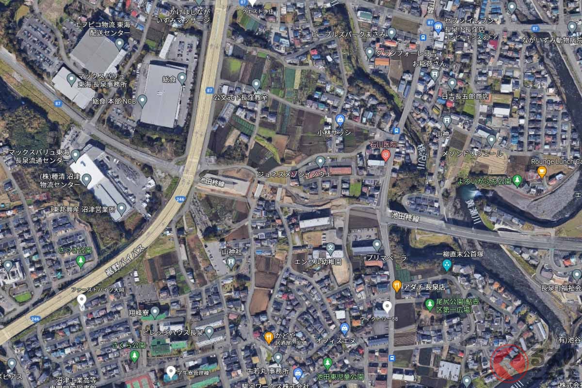 開通する県道87号大岡元長窪線「下長窪工区」((C) Google)