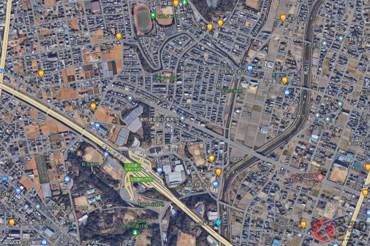 東名と並走する浜松市道有玉南初生線バイパス((C) Google)