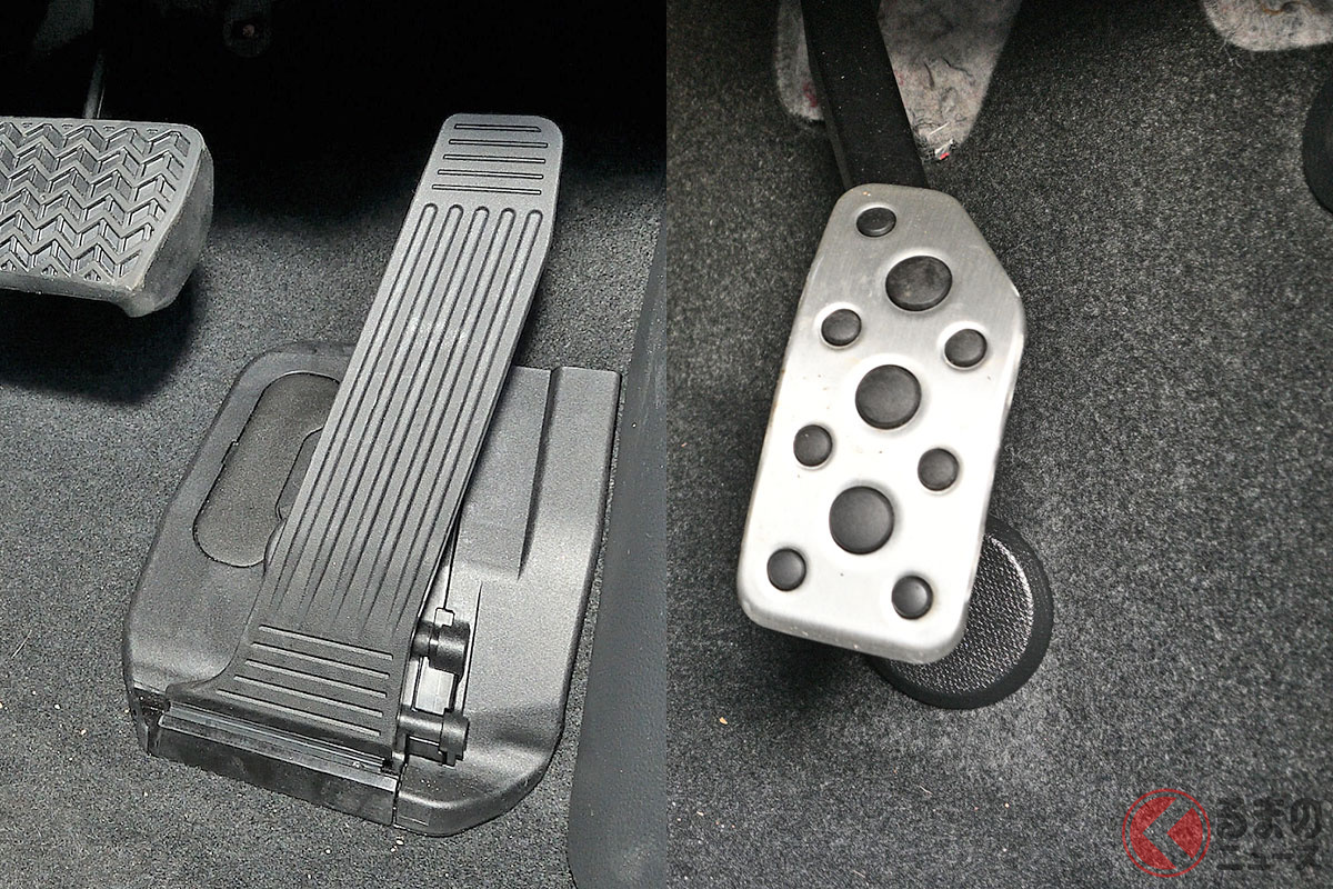 オルガン式ペダル(左)と吊り下げ式ペダル(右)