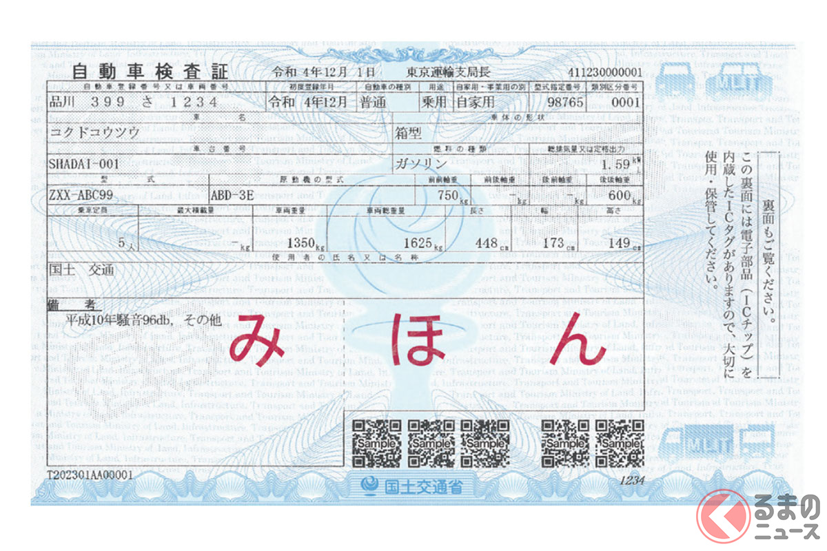 車検証のイメージ