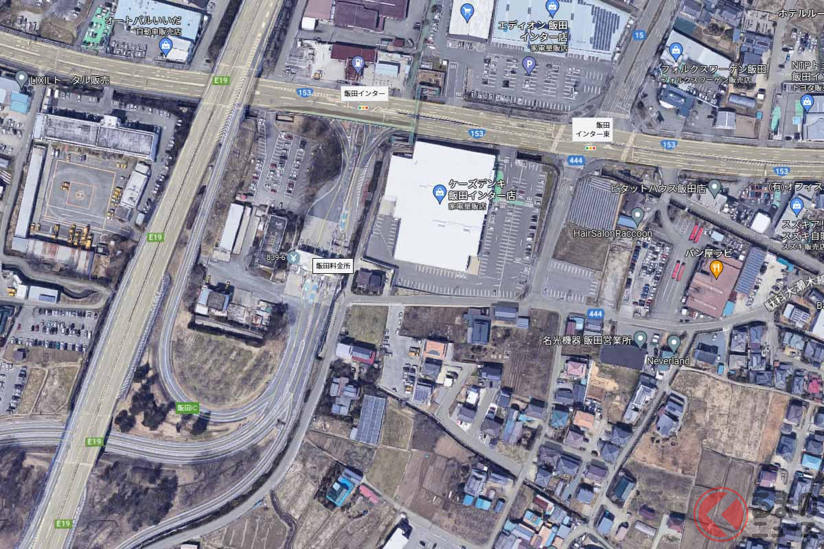 計画ルート北端の国道153号飯田インター東交差点付近((C) Google)