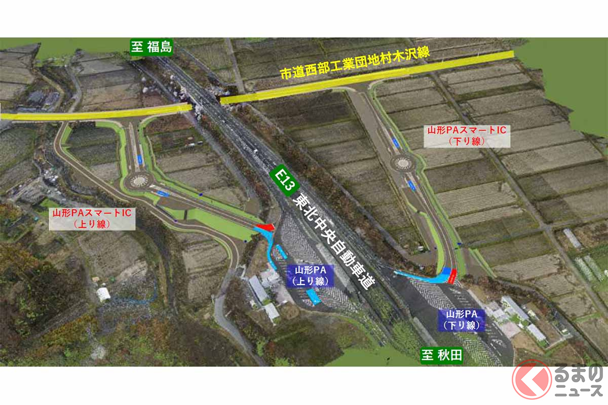 山形PAスマートICの完成イメージ(画像:NEXCO東日本)