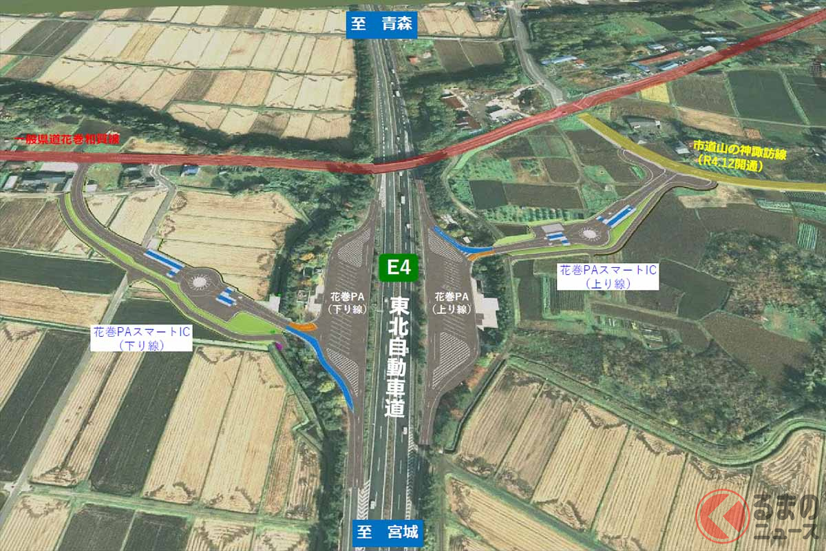 東北道の花巻PAスマートICの完成イメージ(画像:NEXCO東日本)