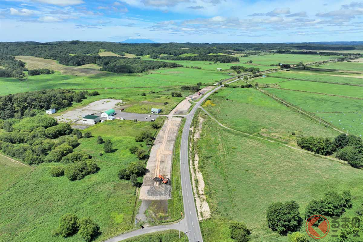 国道40号天塩防災の地盤改良工施工状況。2022年8月撮影(画像:国土交通省北海道開発局留萌開発建設部)