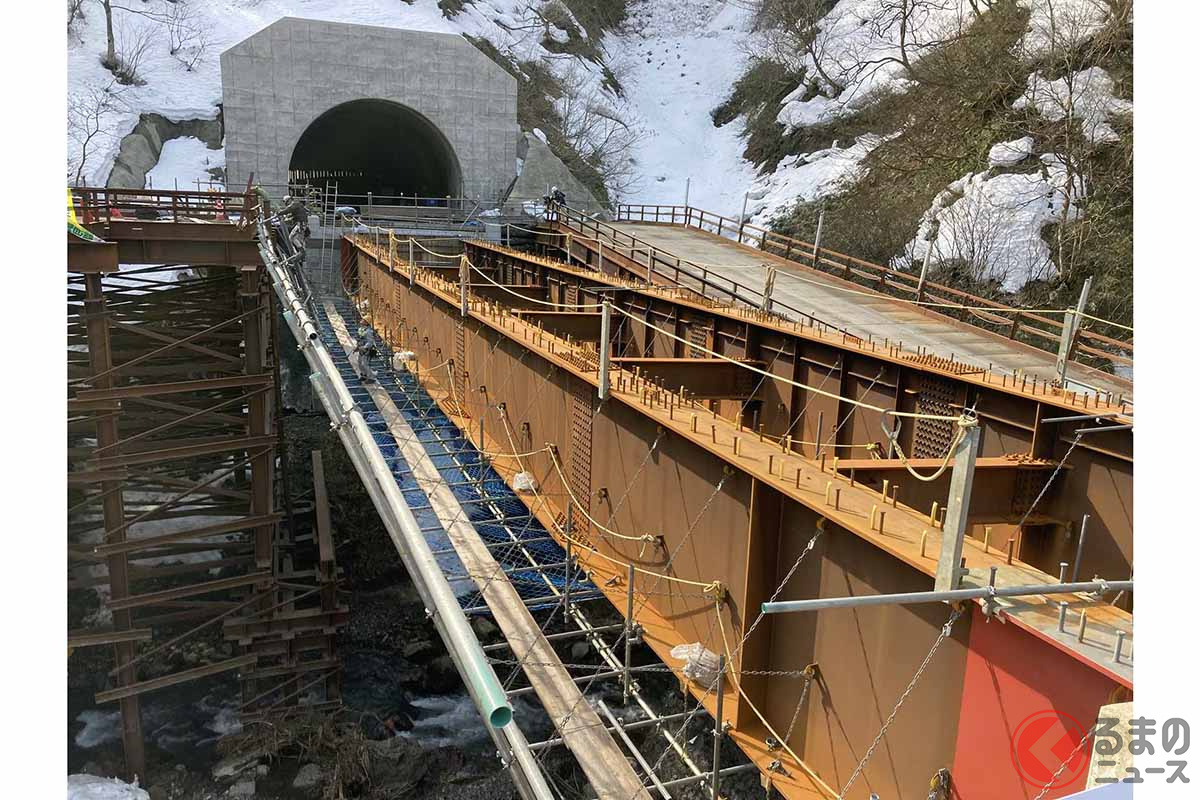 国道417号「冠山峠道路」の福井側・田代地区の状況。2023年3月現在(画像:国土交通省近畿地方整備局福井河川国道事務所)