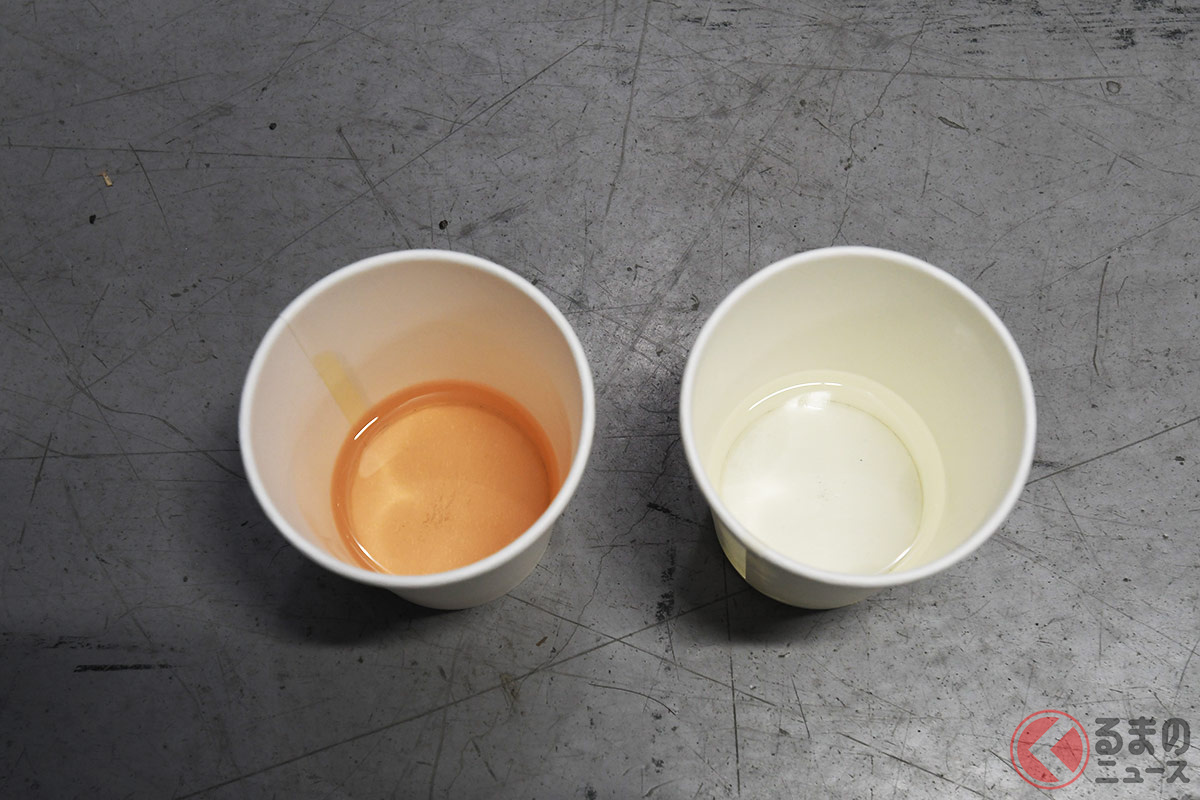 従来のガソリン燃料(左)とカーボンニュートラル燃料(右)