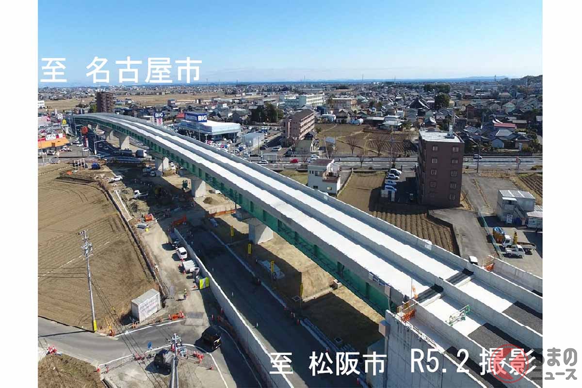 工事が進む国道23号中勢バイパスの北玉垣高架橋付近(画像:国土交通省中部地方整備局)