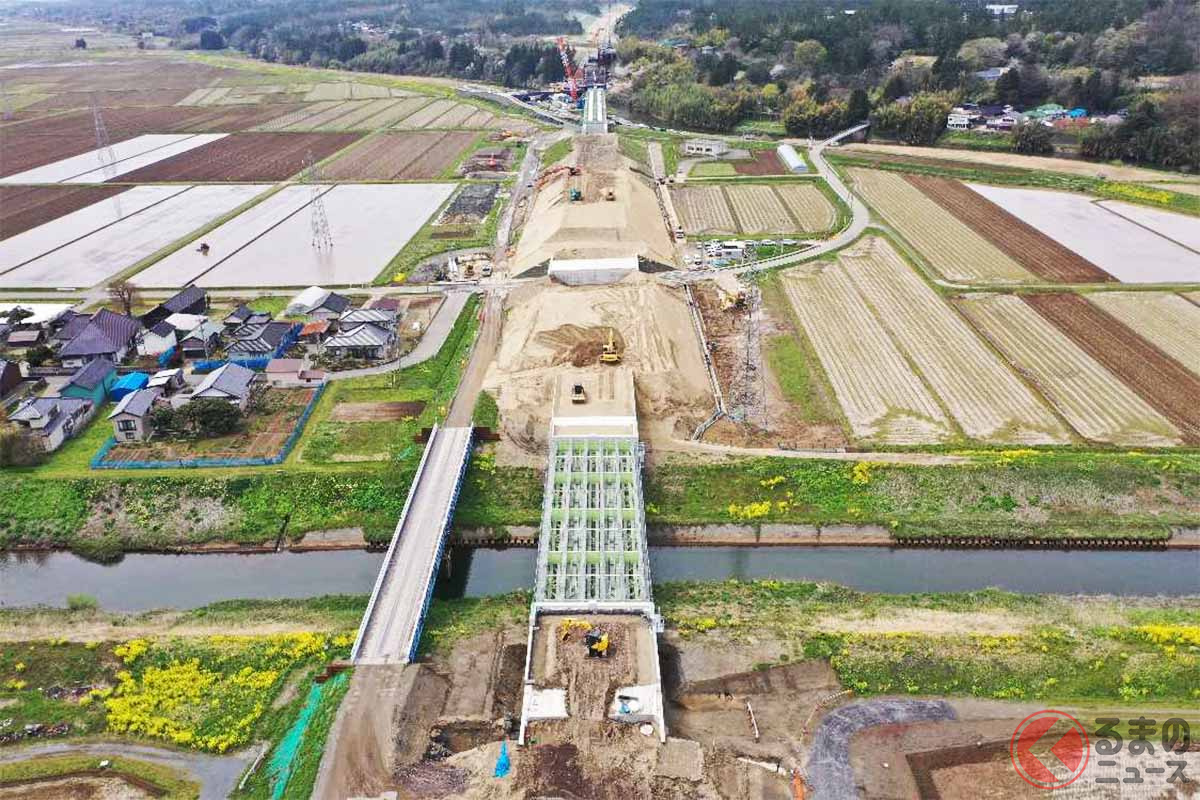 日本海東北道・遊佐比子IC~遊佐鳥海IC間の工事進捗状況。2023年4月撮影(画像:国土交通省東北地方整備局酒田河川国道事務所)