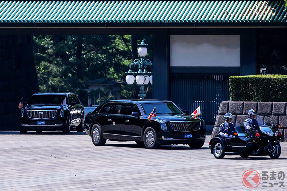 2019年5月27日にトランプ前大統領が来日した際には2台のビーストは同じナンバーを使用していた(撮影:加藤博人)