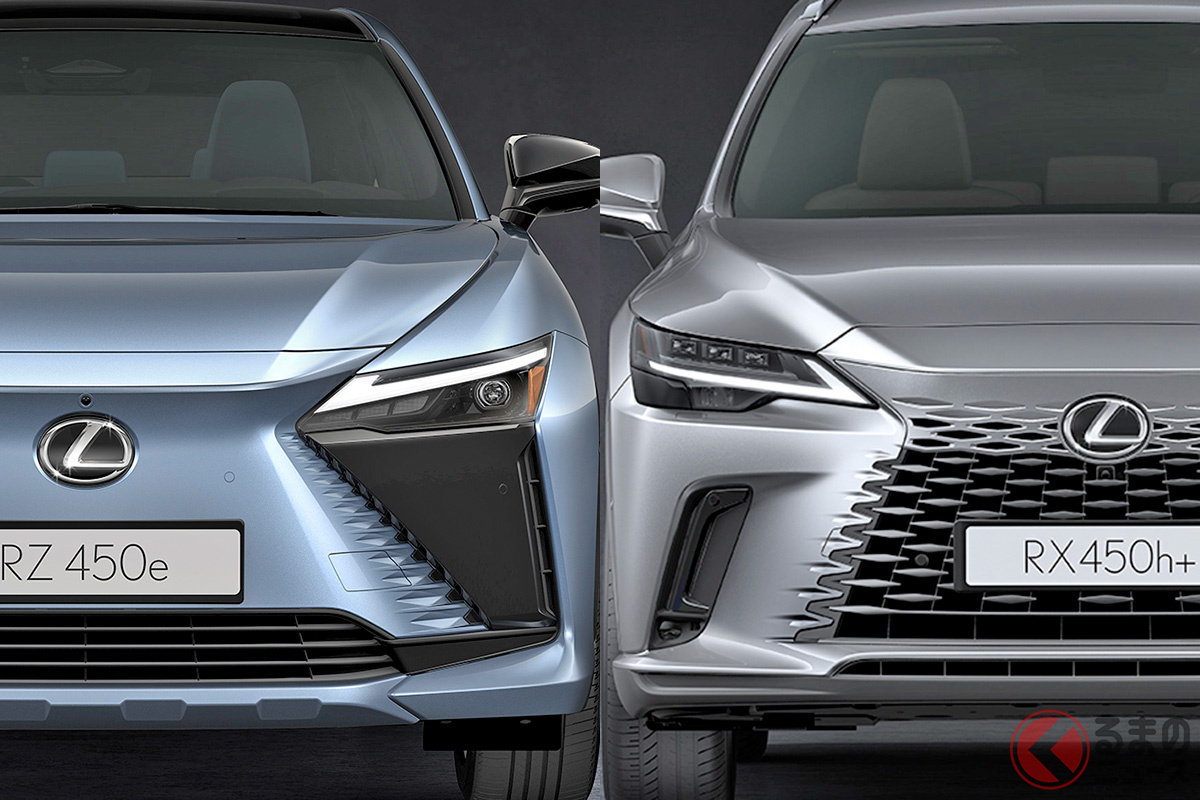 LEXUSの新デザイン言語「スピンドルボディ」を採用した最新SUV、新型「RZ」（左）と新型「RX」（右）