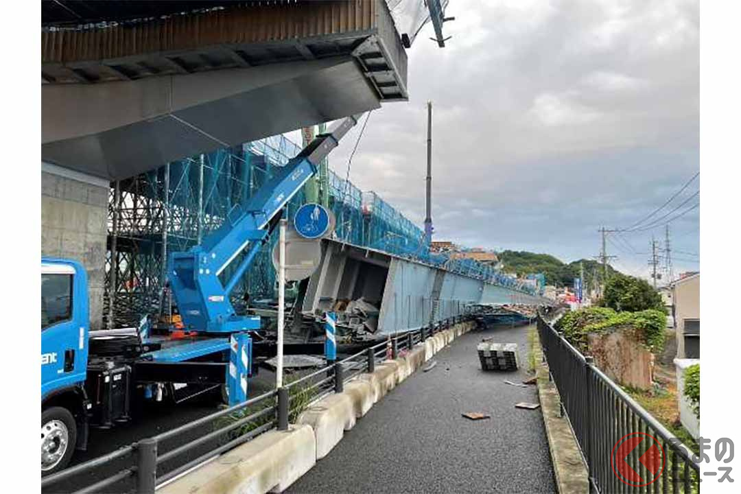 事故発生直後の国道1号静清バイパス「清水立体」橋桁落下現場(画像:国土交通省中部地方整備局静岡国道事務所)