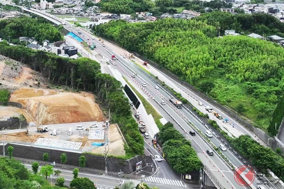 国道3号岡垣バイパスの2023年7月の工事状況。山田ランプ付近(画像:国土交通省九州地方整備局北九州国道事務所)