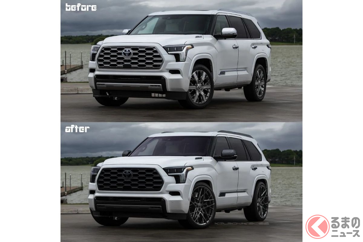 全長5m超えのトヨタ最大級 Suv をシャコタン化 黒 感強調のカスタムがカッコイイ セコイアのカスタムレンダリングがスゴイ くるまのニュース 全長5m超えのトヨタ最大級 Suv をシャコタン化 黒 感強調のカスタムがカッコイイ セコイアのカスタムレンダリングがスゴイ くるまのニュース