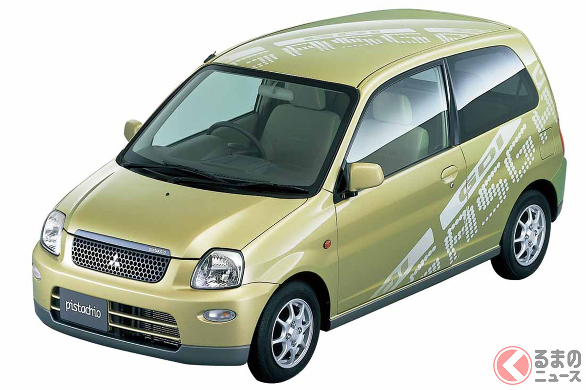 激レア中の激レア車! わずか50台限定で1999年12月に市販化された三菱「ピスタチオ」は、軽自動車「ミニカ」をベースに1.1リッターGDI-ASG(ガソリン直噴+アイドリングストップ)エンジンが搭載された「低価格エコカー」です