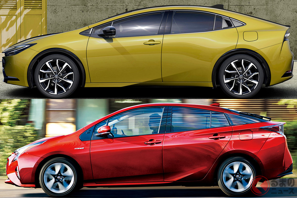 5代目新型「プリウス」(画像上)と4代目「プリウス」