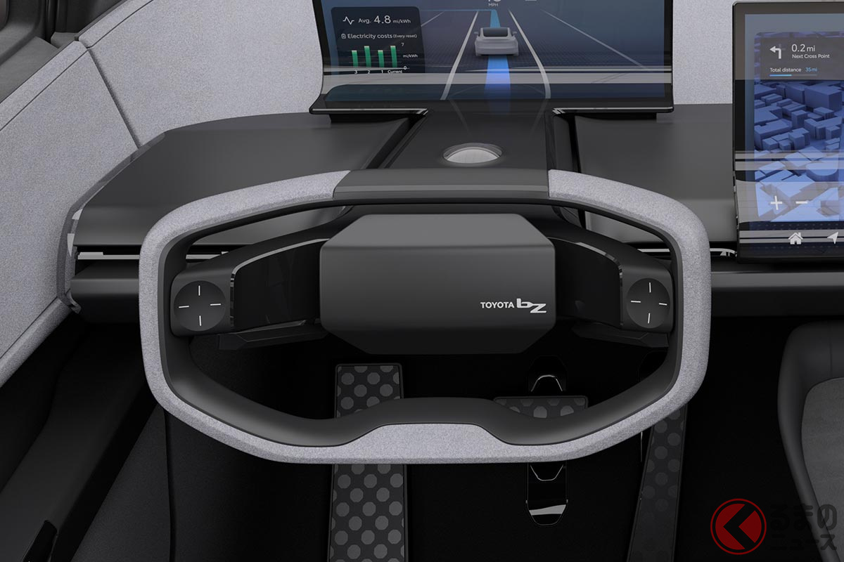 長方形ハンドルを装着するトヨタ「bZ コンパクトSUV コンセプト」