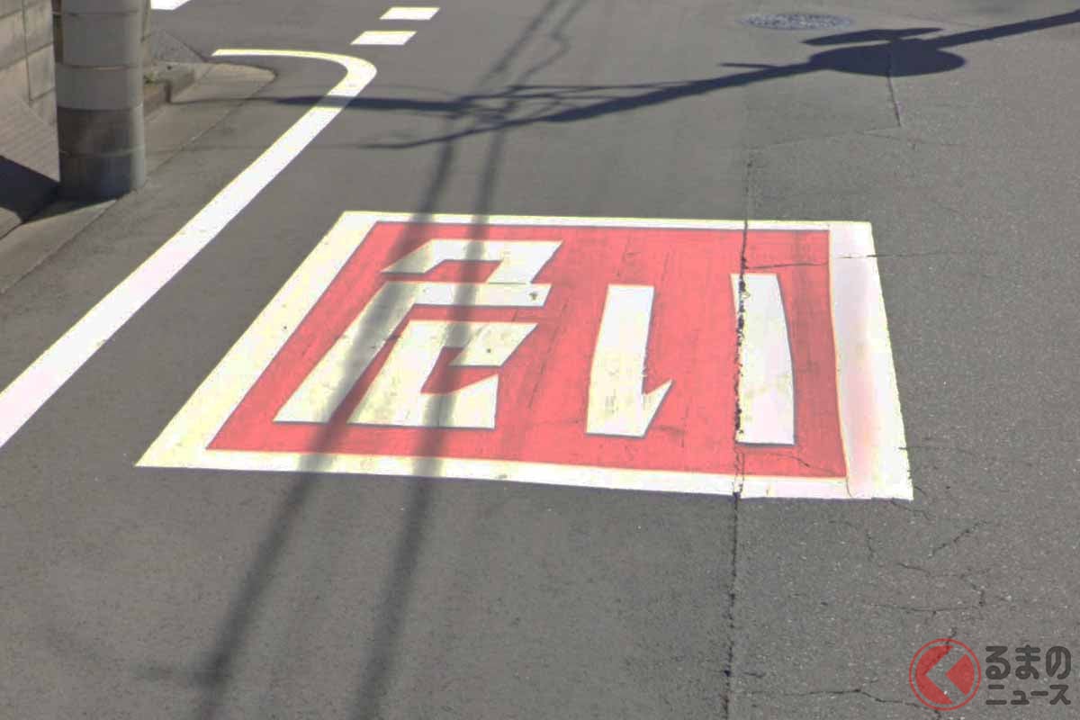 埼玉県さいたま市大宮区の「危い」道路標示((C) Google)