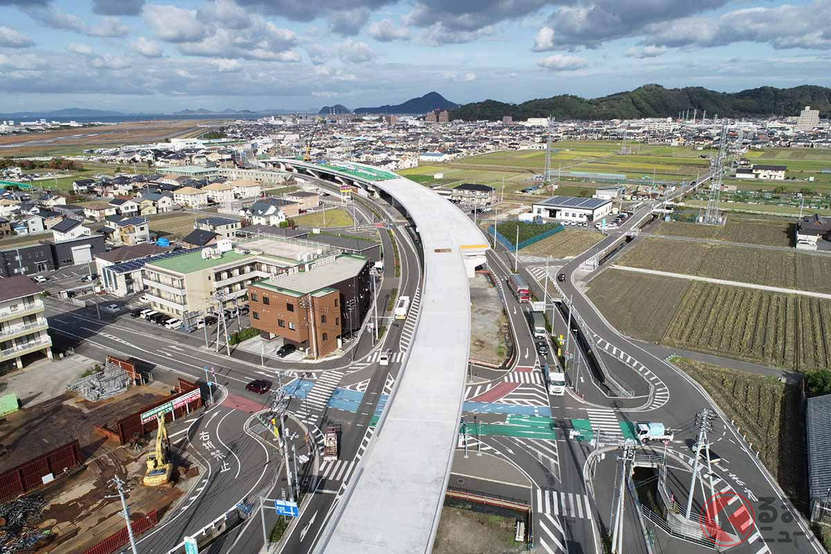松山外環状道路の工事状況。2022年12月撮影(画像:国土交通省四国地方整備局松山河川国道事務所)