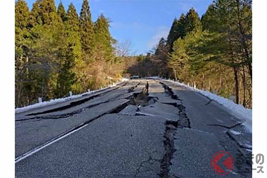 珠洲道路の被災状況。5日現在は復旧し通行可(画像:国土交通省北陸地方整備局)
