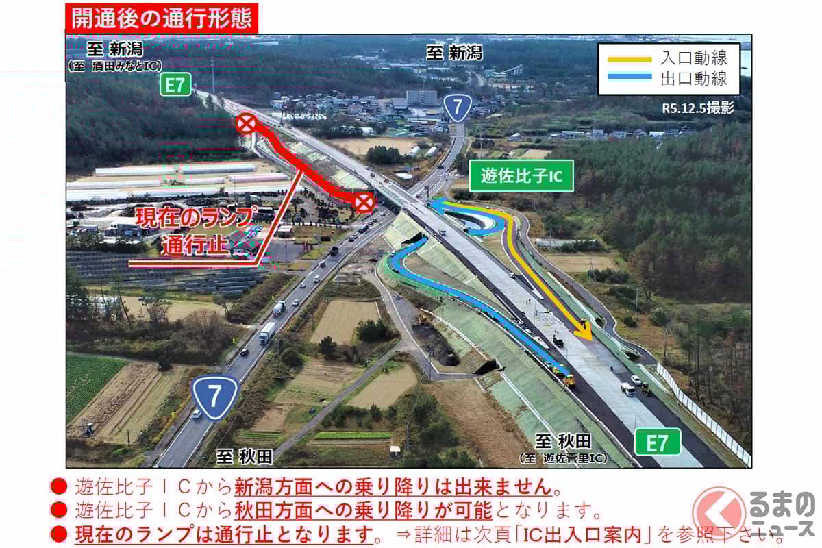 日本海東北道の遊佐比子ICの形態が変わる(画像:国土交通省東北地方整備局酒田河川国道事務所)