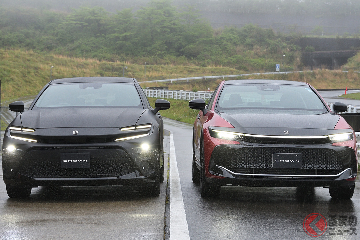 ついにトヨタ新型クラウンスポーツ、実車初公開! クラウンクロスオーバーとの違いは何なのか?(左:クラウンスポーツ/右:クラウンクロスオーバー)