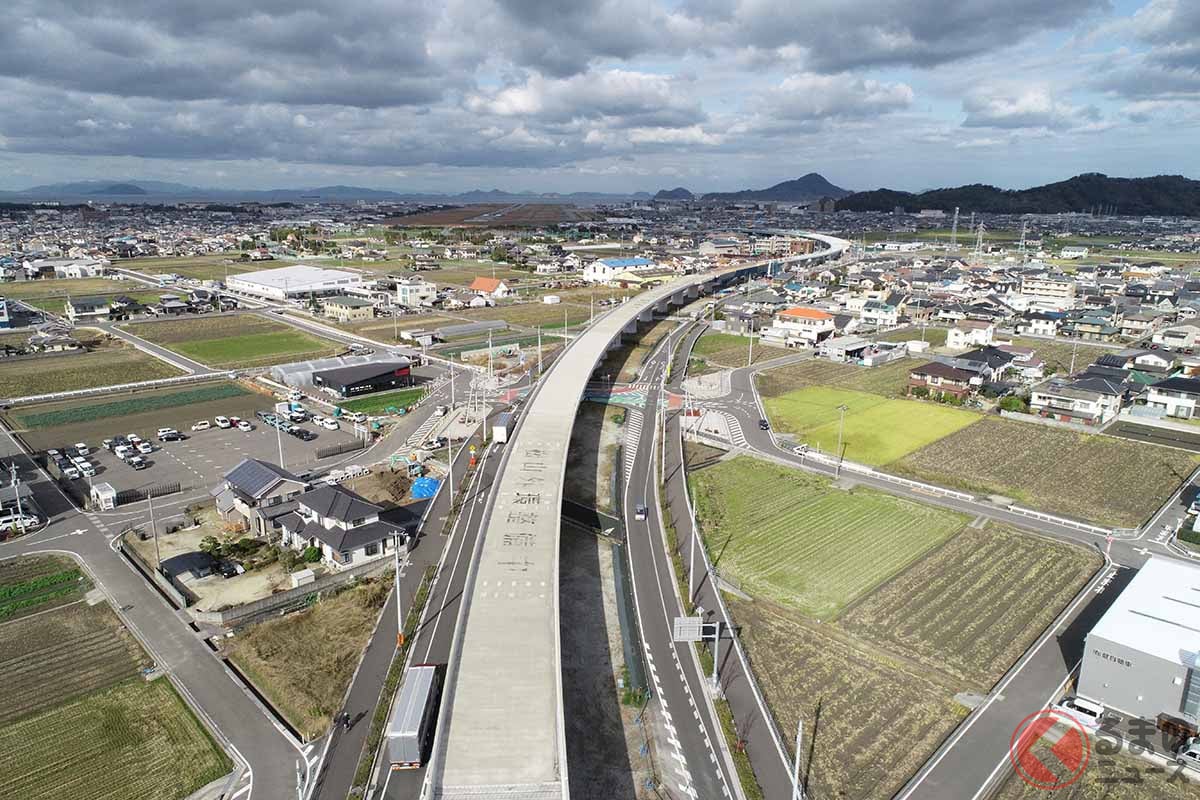 松山外環状道路の工事状況。2022年12月撮影(画像:国土交通省四国地方整備局松山河川国道事務所)