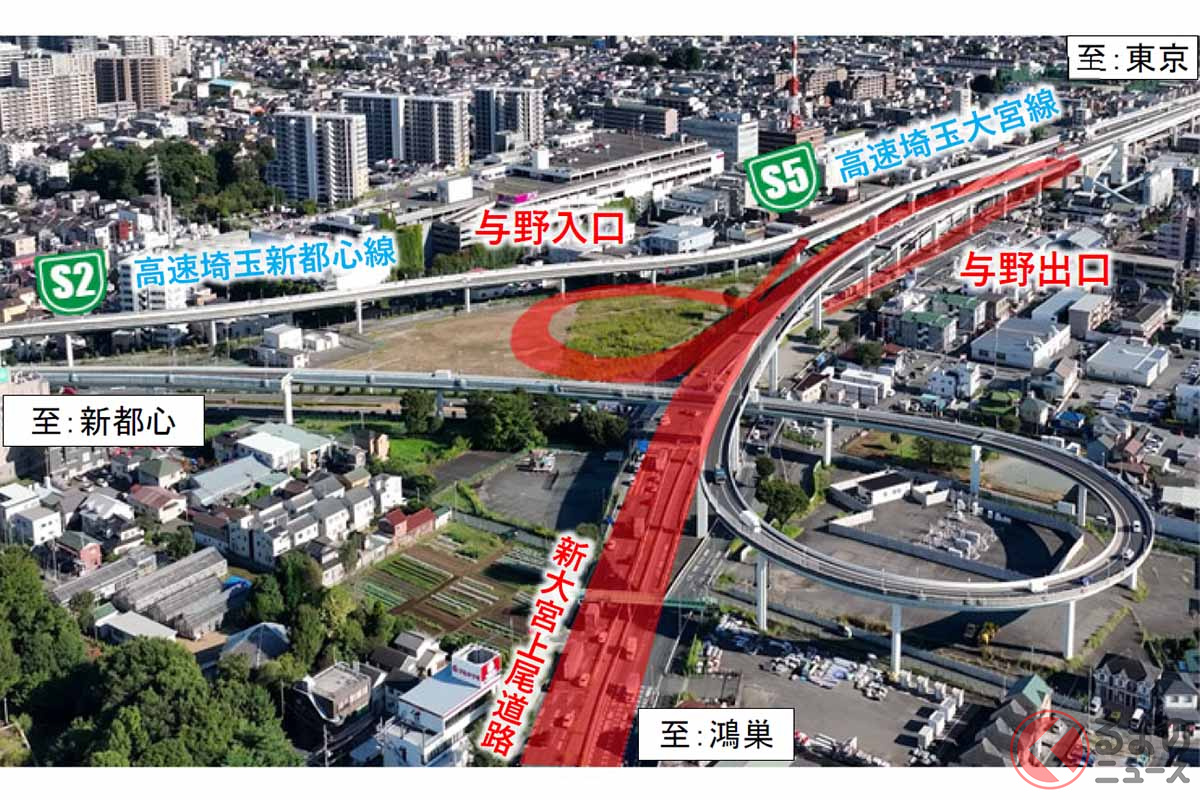 与野出入口の付け替え工事イメージ(画像:国土交通省関東地方整備局大宮国道事務所)