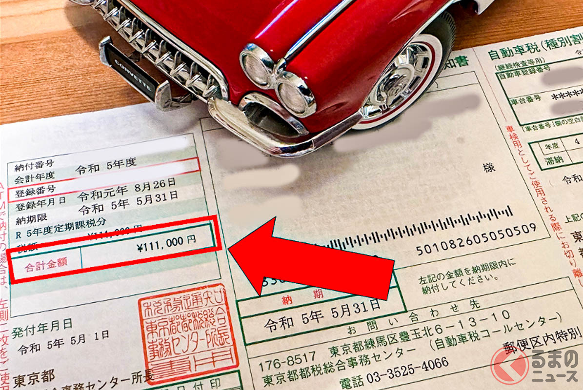 クルマによっては10万円を超える金額が請求されることもある自動車税