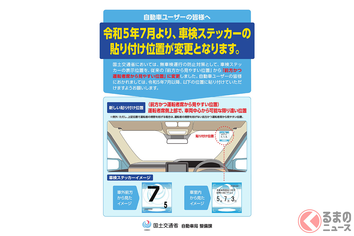 車検ステッカーはどこに貼ればいい? (画像引用:国土交通省)